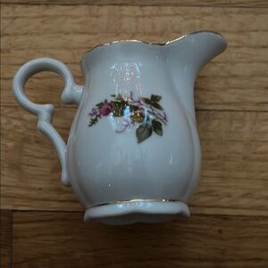 Floral Porcelain Creamer with Gold Trim